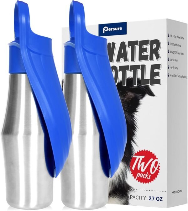 Dog Water Bottle, Portable Dog Water Bottle Dispenser – 27 OZ Stainless Steel Leak-Proof Water Bottle for Dogs On The Go, Perfect for Travel, Walking, Hiking and Outdoor Activities, Pink