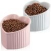 719itRcPCHL._AC_SL1500 2 Pcs Ceramic Elevated Cat Bowls Tilted Elevated Raised Cat Bowls Anti Vomit Cat Bowls for Indoor Cats Stress Free Water Dish Feeder for Cats Puppies, Heart Shaped(Pearly White)