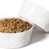 Ceramic Dog Bowl Set with Anti-Slip Rings – 5″ Round x 2″ Tall Set of 2 Ceramic Dog Bowls for Small Dogs – Small Dog Bowls – Dog Food and Water Bowl – White Dog Food Bowls – Dog Bowls Small Size Dog
