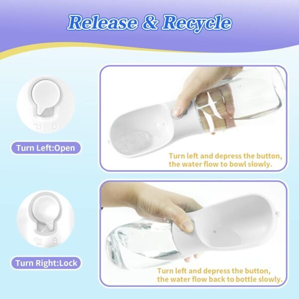 Dog Water Bottle with Food Container, Leak Proof Portable Dog Water Bowl, Drinking Feeder & Dish Bowl,   Dog Travel Accessories for Yorkie Chihuahua Walking, Hiking (19oz White)