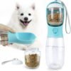 Dog Water Bottle with Food Container, Leak Proof Portable Dog Water Bowl, Drinking Feeder & Dish Bowl,   Dog Travel Accessories for Yorkie Chihuahua Walking, Hiking (19oz White)