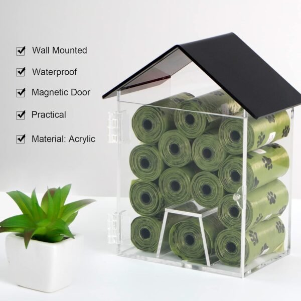 Dog Poop Bag Dispenser, Wall Mount Waterproof Outdoor or Indoor Cat Bag Dispenser Holder, Clear Acrylic Pet Waste Bag Storage Container Station for Home, Yard, Porch, Lawn, Fence (Frame House)