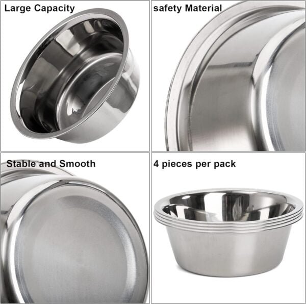 4-Pack Stainless Steel Dog Bowl, Metal Food and Water Dish for Large Medium Small Dog, Elevated Stand, Kitten, Puppy
