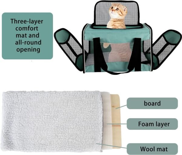 Cat Carrying Case Pet Dog Carrier Soft-Sided Cat Bag Airline Approved, Pet Travel Carrier Up to 15 Lbs, Collapsible Cat Carrier Dog Carrier for Medium Cats Small Cats Dogs(17x11x11 green)