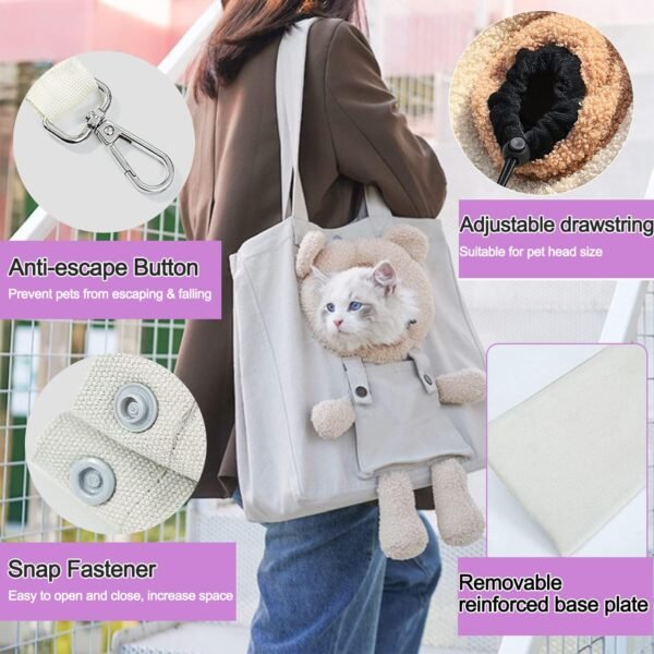 Cat Carrier Bag Canvas Shoulder Bag for Small Pets, Cute Bear-Shaped Small Dog Carrier Sling,Portable Puppy Carrying Bag, Soft Pouch Tote Bag for Rabbit Kitten Small Animal Supplies