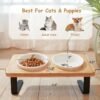 Ceramic Elevated Cat Bowls, 10?? Tilted Raised Cat Food Bowls for Food and Water, Indoor Cat Dishes with Bamboo Stand Anti Vomiting for Cats and Puppy, Pet Bowl Set with Anti Slip Feet, Dishwasher Safe