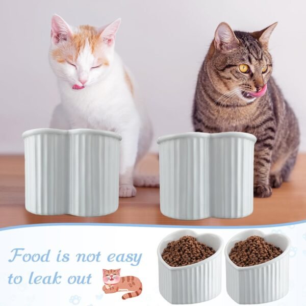 71K3pDJAJqL._AC_SL1500 2 Pcs Ceramic Elevated Cat Bowls Tilted Elevated Raised Cat Bowls Anti Vomit Cat Bowls for Indoor Cats Stress Free Water Dish Feeder for Cats Puppies, Heart Shaped(Pearly White)