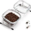 Elevated Cat Bowls, 15° Tilted Glass Raised Cat Food Bowl with Stainless Steel Stand, 2 Large Capacity Glass Cat Bowls and 4 Anti Slip Feet, Suitable for Cats and Little Dogs