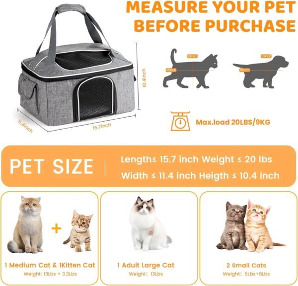 71McAOUpVtL._AC_SL1500 Cat Carrier Soft for 2 Kitten Cats 16x12x11 inches Small Pet Dog Carrier Pet Carrier Airline Approved, Foldable Traval Cat Carrying Bag Under 20lbs