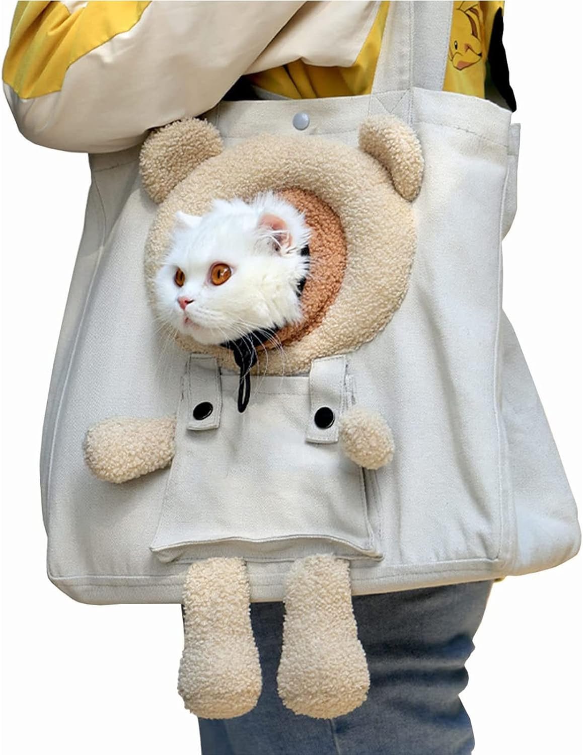Cat Carrier Bag Canvas Shoulder Bag for Small Pets, Cute Bear-Shaped Small Dog Carrier Sling,Portable Puppy Carrying Bag, Soft Pouch Tote Bag for Rabbit Kitten Small Animal Supplies