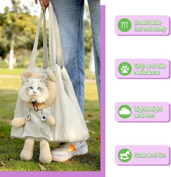 Cat Carrier Bag Canvas Shoulder Bag for Small Pets, Cute Bear-Shaped Small Dog Carrier Sling,Portable Puppy Carrying Bag, Soft Pouch Tote Bag for Rabbit Kitten Small Animal Supplies