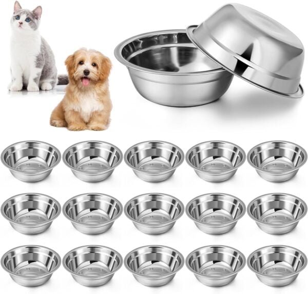71QMhct-_zL._AC_SL1500 15 Pcs Pets Bowl Bulk Stainless Steel Dog and Cat Bowls Metal Small Puppy Raised Food and Water Dish for Cage(15 oz)
