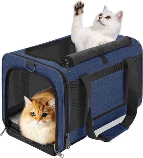 Pet Carrier for Large Cats 20 lbs+ / Soft Sided Small Dog Travel Carrier Top Load/Collapsible Carrier Bag for Big Cat / 2 Kittens Sturdy Transport Carrier Long Trips/Medium Cats 15 pounds