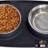 100% Waterproof BPA Free Cat and Dog Bowls Silicone Feeding Mat Set, Stainless Steel Bowl Slip Resistant Raised Edges, Catch Water, Food Mess, No Spills, Pet Accessories, 1 Cup, Black