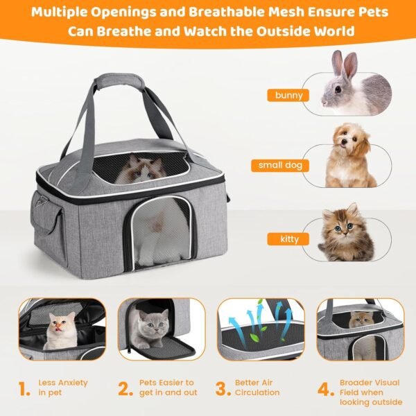 71TkrFQZskL._AC_SL1500 Cat Carrier Soft for 2 Kitten Cats 16x12x11 inches Small Pet Dog Carrier Pet Carrier Airline Approved, Foldable Traval Cat Carrying Bag Under 20lbs