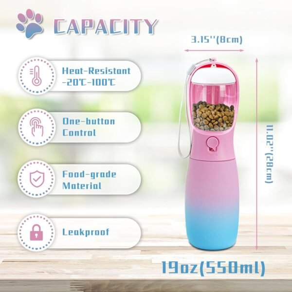 Dog Water Bottle, 19Oz Large Capacity Portable Dog Water Bowl, Food Grade Drinking Feeder & Dish Bowl,   Puppy Essentials for Outdoor Walking Traveling, Dog Gifts (Pink&Blue)