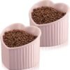 71Usycxq4NL._AC_SL1500 2 Pcs Ceramic Elevated Cat Bowls Tilted Elevated Raised Cat Bowls Anti Vomit Cat Bowls for Indoor Cats Stress Free Water Dish Feeder for Cats Puppies, Heart Shaped(Pearly White)