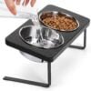 Elevated Cat Bowls, 15° Tilted Raised Cat Food Bowls Wood Pet Bowls with Stand Anti Vomiting 2 Stainless Steel Bowls for Cats and Puppy
