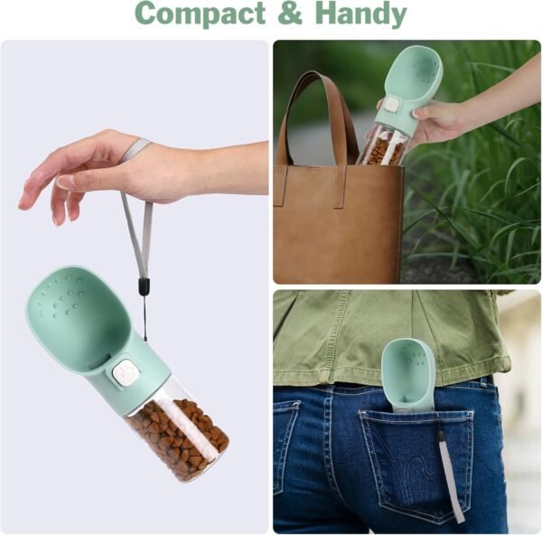 Handheld Dog Food & Treat Dispenser Built-in Clicker & Treat Pouch, Handy Feeder for Puppy Training Walking Hiking Traveling (10 OZ, Green)