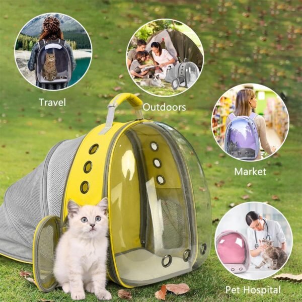 71Z65S90xdL._AC_SL1200 Cat Backpack/Cat Backpack Bubble Expandable Foldable Breathable for Small Medium Dogs Cats, Space Capsule Bubble Window Pet Carrier Backpack for Hiking, Travelling (Yellow)