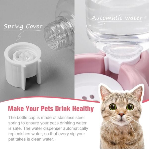 Dog Bowls, Cat Food and Water Bowl Set with Water Dispenser and Stainless Steel Bowl for Cats and Small Dogs – Pink
