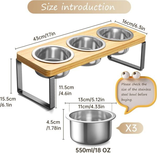 Elevated Cat Bowls with 3 Stainless Steel Bowls | 10° Tilted Anti-Vomiting Raised Cat Food Bowls for Small Cats and Puppies Pet Bowls with Stand