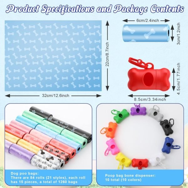 1270 Pcs Pet Supplies Include 1260 Dog Pet Waste Bags and 10 Dispenser, Plastic Leak Proof Dog Bags for Poop Tear Resistant Dog Trash Bags for Puppy Outdoor Walking Travel Supplies, 15 Pcs/Roll