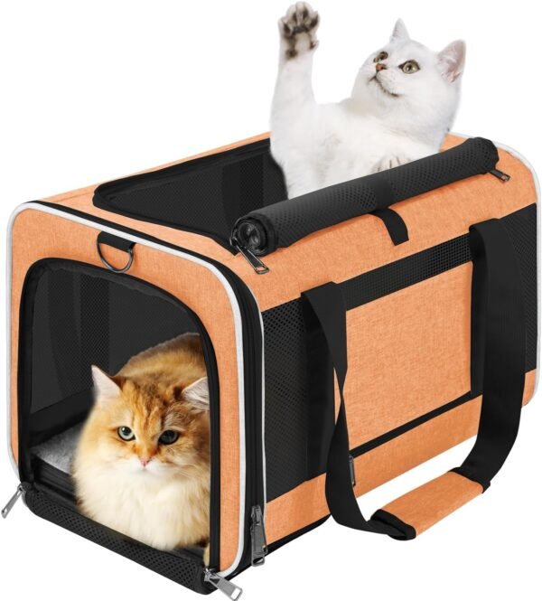 Pet Carrier for Large Cats 20 lbs+ / Soft Sided Small Dog Travel Carrier Top Load/Collapsible Carrier Bag for Big Cat / 2 Kittens Sturdy Transport Carrier Long Trips/Medium Cats 15 pounds