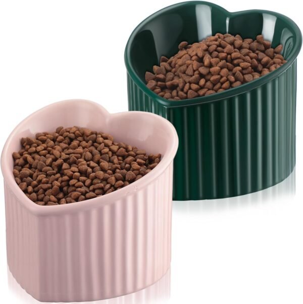 71cTEVmGurL._AC_SL1500 2 Pcs Ceramic Elevated Cat Bowls Tilted Elevated Raised Cat Bowls Anti Vomit Cat Bowls for Indoor Cats Stress Free Water Dish Feeder for Cats Puppies, Heart Shaped(Pearly White)