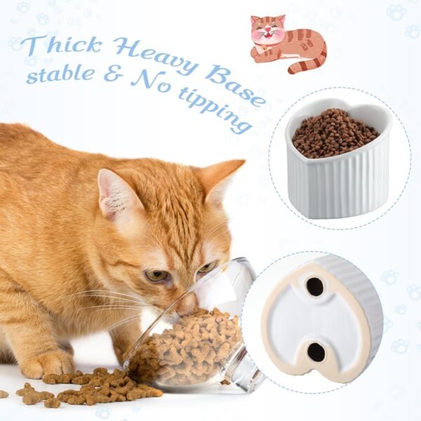71h8Q3i8gEL._AC_SL1500 2 Pcs Ceramic Elevated Cat Bowls Tilted Elevated Raised Cat Bowls Anti Vomit Cat Bowls for Indoor Cats Stress Free Water Dish Feeder for Cats Puppies, Heart Shaped(Pearly White)