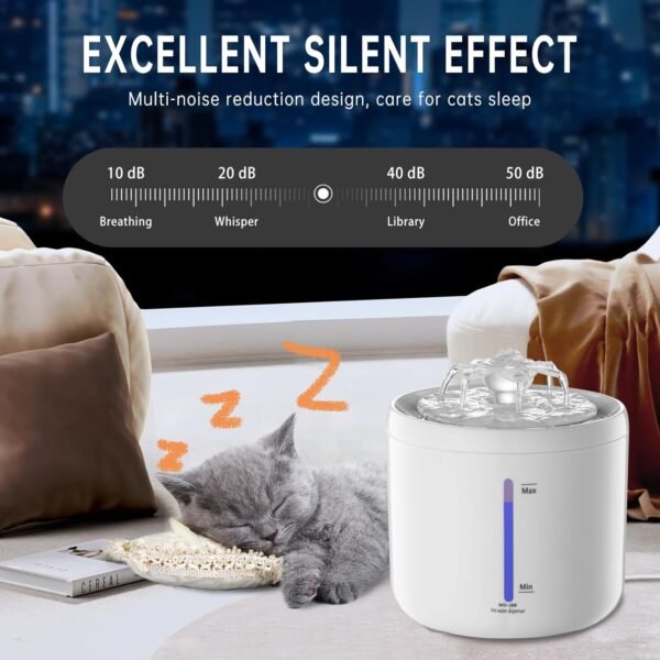 Cat Water Fountain, Pet Water Fountain for Cats Inside LED Water Storage & 2 Flow Modes, 67oz/2L Automatic Cat Water Dispenser for Dogs Small Drinking Indoors Filters Smart Pump Visual Window