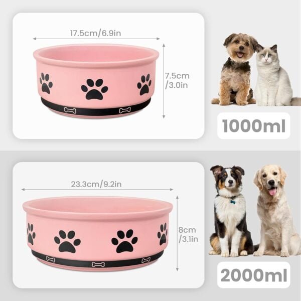 Ceramic Pet Bowl for Dogs and Cats, Weighted Non-Slip Dog Bowls Food and Water Dish, Durable Pets Feeding Bowls Suitable for Small, Medium, and Large Dogs, Pink, 36 Oz
