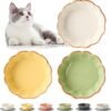 Cat Bowls – 3 Pieces Cat Food Bowl Cat Dishes with Silicone Non-Slip Mats, 5 Inches Cat Bowls for Indoor Cats, Ceramic Cat Food and Water Bowl Set Gift for Pet Lovers – White