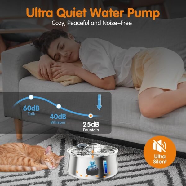 Cat Water Fountain Stainless Steel, 4L/135oz Dog Water Bowl Dispenser, Ultra-Quiet Large Automatic Pet Water Fountains for Cats and Dog Indoor Drinking with Water Level Window