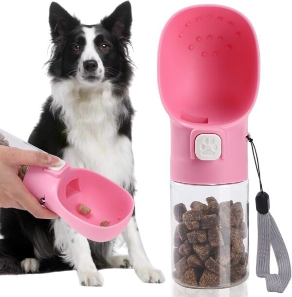 Handheld Dog Food & Treat Dispenser Built-in Clicker & Treat Pouch, Handy Feeder for Puppy Training Walking Hiking Traveling (10 OZ, Green)