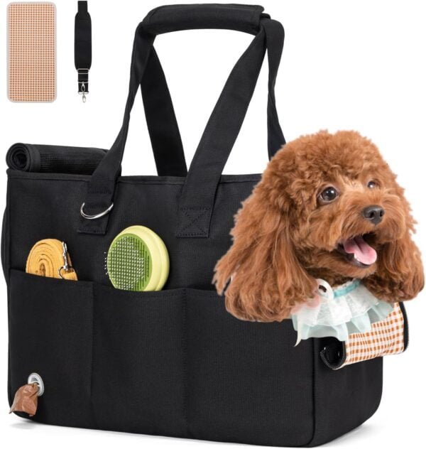 Dog Carrier for Small Dogs with 5 Large Pockets, Portable Pet Carrier Tote Cat Carrier, Crossbody Collapsible Travel Puppy Carrier – Ideal for Business, Travel, and Outings