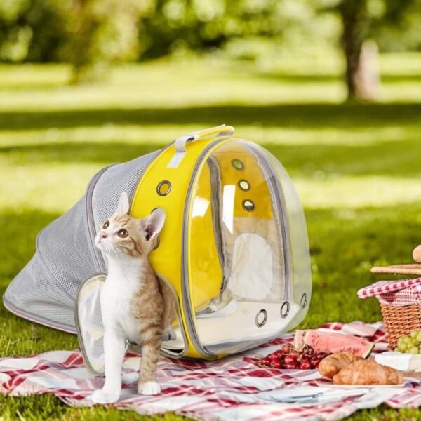 71tTHzwxZwL._AC_SL1200 Cat Backpack/Cat Backpack Bubble Expandable Foldable Breathable for Small Medium Dogs Cats, Space Capsule Bubble Window Pet Carrier Backpack for Hiking, Travelling (Yellow)