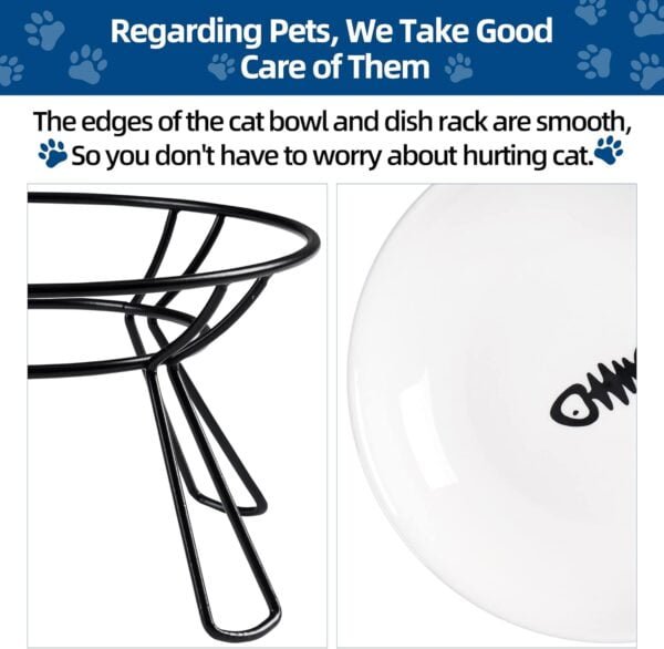 Cat Bowls, Elevated Cat Bowl, Raised Ceramic Cat Dish with Metal Stand, Pet Water or Food Feeding Station for Indoor Cats, Kitten, Puppies and Small Dogs(2 Pack)