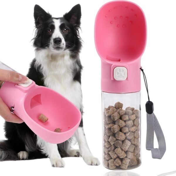 Handheld Dog Food & Treat Dispenser Built-in Clicker & Treat Pouch, Handy Feeder for Puppy Training Walking Hiking Traveling (10 OZ, Green)