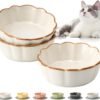Cat Bowls – 3 Pieces Cat Food Bowl Cat Dishes with Silicone Non-Slip Mats, 5 Inches Cat Bowls for Indoor Cats, Ceramic Cat Food and Water Bowl Set Gift for Pet Lovers – White