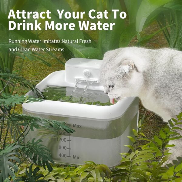 Battery Operated Cat Water Fountain,68Oz/2L Cat Fountains for Drinking with Motion Sensor,Wireless Water Fountains for Cats Indoor/Outdoor,Quiet Pump, BPA-Free