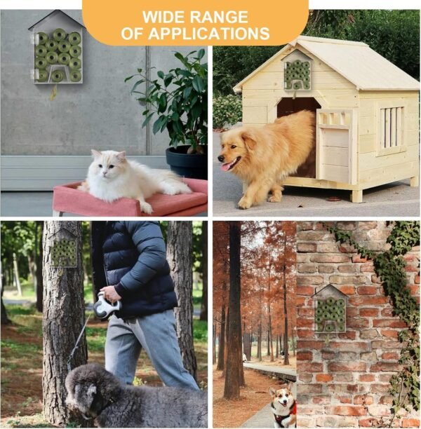 Dog Poop Bag Dispenser, Wall Mount Waterproof Outdoor or Indoor Cat Bag Dispenser Holder, Clear Acrylic Pet Waste Bag Storage Container Station for Home, Yard, Porch, Lawn, Fence (Frame House)