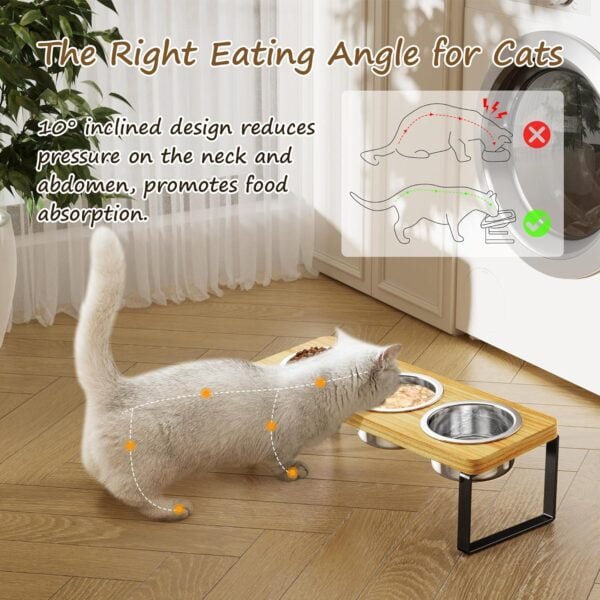 Elevated Cat Bowls with 3 Stainless Steel Bowls | 10° Tilted Anti-Vomiting Raised Cat Food Bowls for Small Cats and Puppies Pet Bowls with Stand