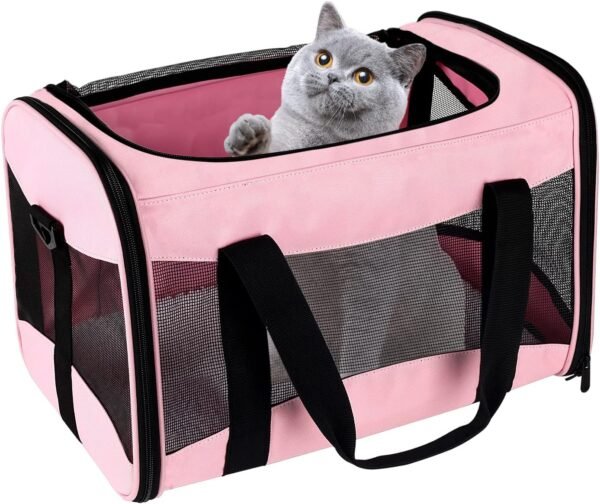 Cat Carrying Case Pet Dog Carrier Soft-Sided Cat Bag Airline Approved, Pet Travel Carrier Up to 15 Lbs, Collapsible Cat Carrier Dog Carrier for Medium Cats Small Cats Dogs(17x11x11 green)