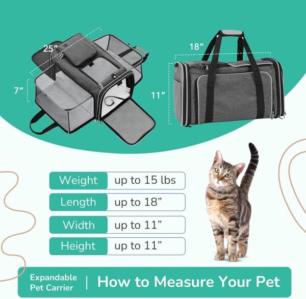 Pet Carrier, Cat Carrier, Airline Approved 2 Sides Expandable, Soft Sided, Durable, Easy to Carry, and More Breathable, Perfect for Puppy and Cats, Grey