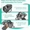 Pet Carrier, Cat Carrier, Airline Approved 2 Sides Expandable, Soft Sided, Durable, Easy to Carry, and More Breathable, Perfect for Puppy and Cats, Grey