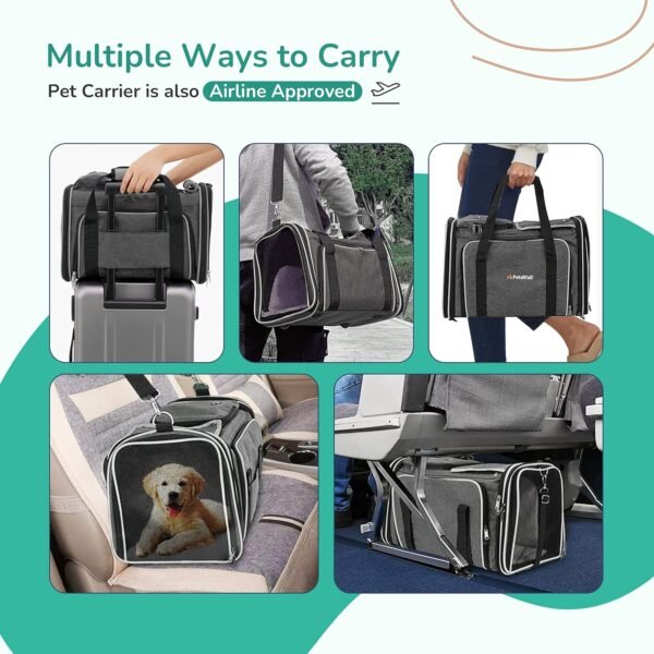 Pet Carrier, Cat Carrier, Airline Approved 2 Sides Expandable, Soft Sided, Durable, Easy to Carry, and More Breathable, Perfect for Puppy and Cats, Grey