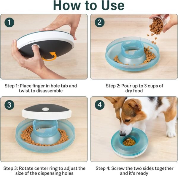 Pet Slow Feeder Bowls, Interactive Wobble Dog Food Dispenser, Treat Dispenser Toy, Pet Food Bowl for Dogs Cats Up to 3 Cups for Small, Medium and Large Dog
