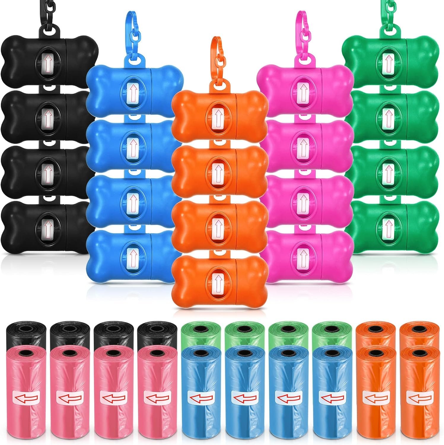 20 Pack Bone Shaped Poop Waste Bag Dispenser Dog Poop Waste Bag Holder Container with Clip Design Leakproof Dog Pet Waste Disposal Bags Doggy Cats Waste Bags for Outdoor Pet Supplies, 5 Colors