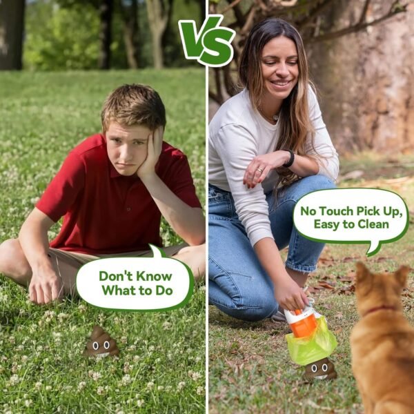 2-in-1 Portable Dog Pooper with 90 Bags, Pet Scooper for Large Medium Small Dogs, Flexible 4 Claws/Hand Shaped Leak-Proof Dog Poop Cleaner, Attachment Storage Container